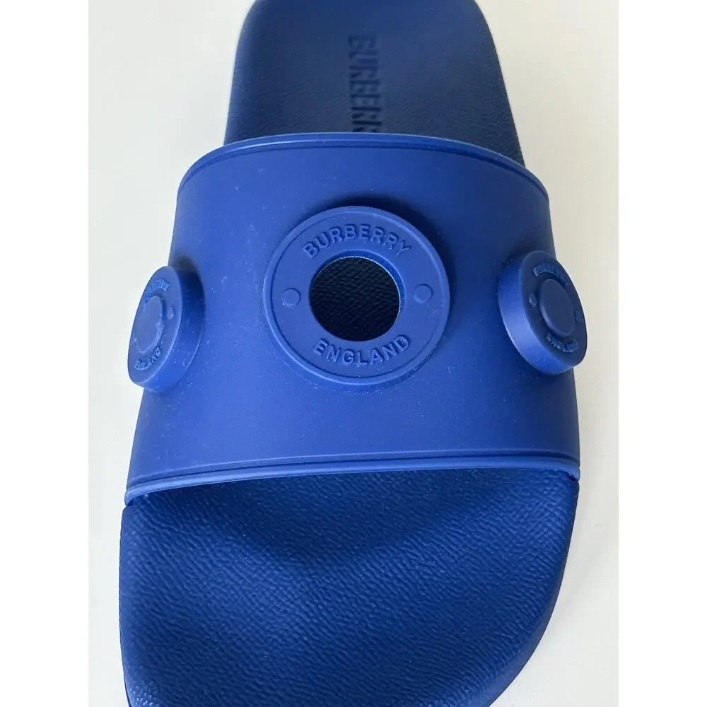 NIB $420 Burberry Eyelet Men’s Furley Royal Blue Slide Sandals 10 US 8049674 IT